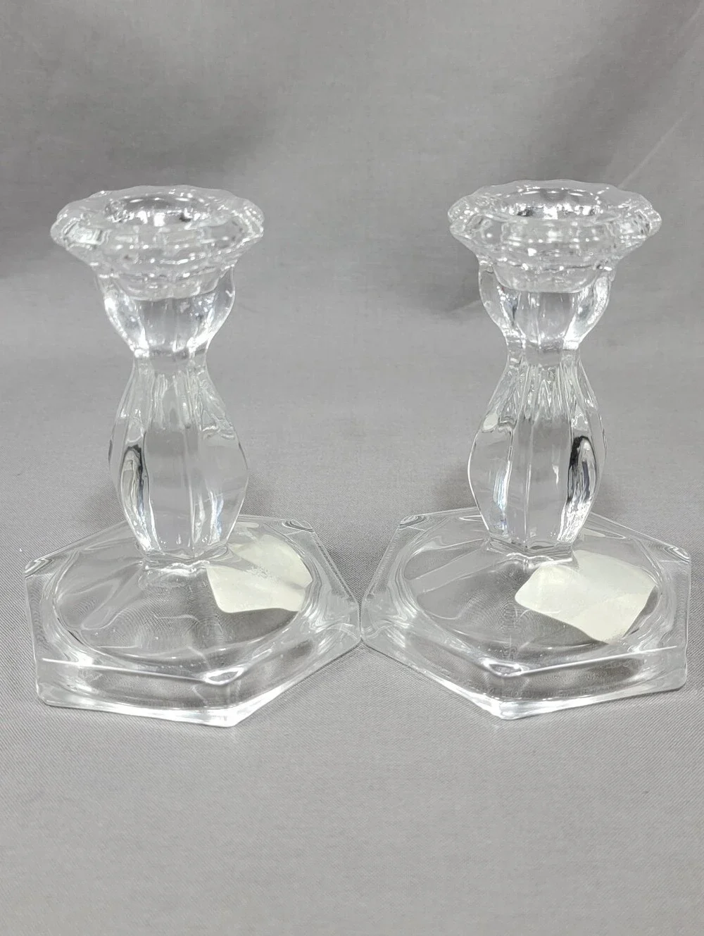 Fitz and Floyd Candlestick Peg Cup Holders Clear Glass Set of 2 Decorative